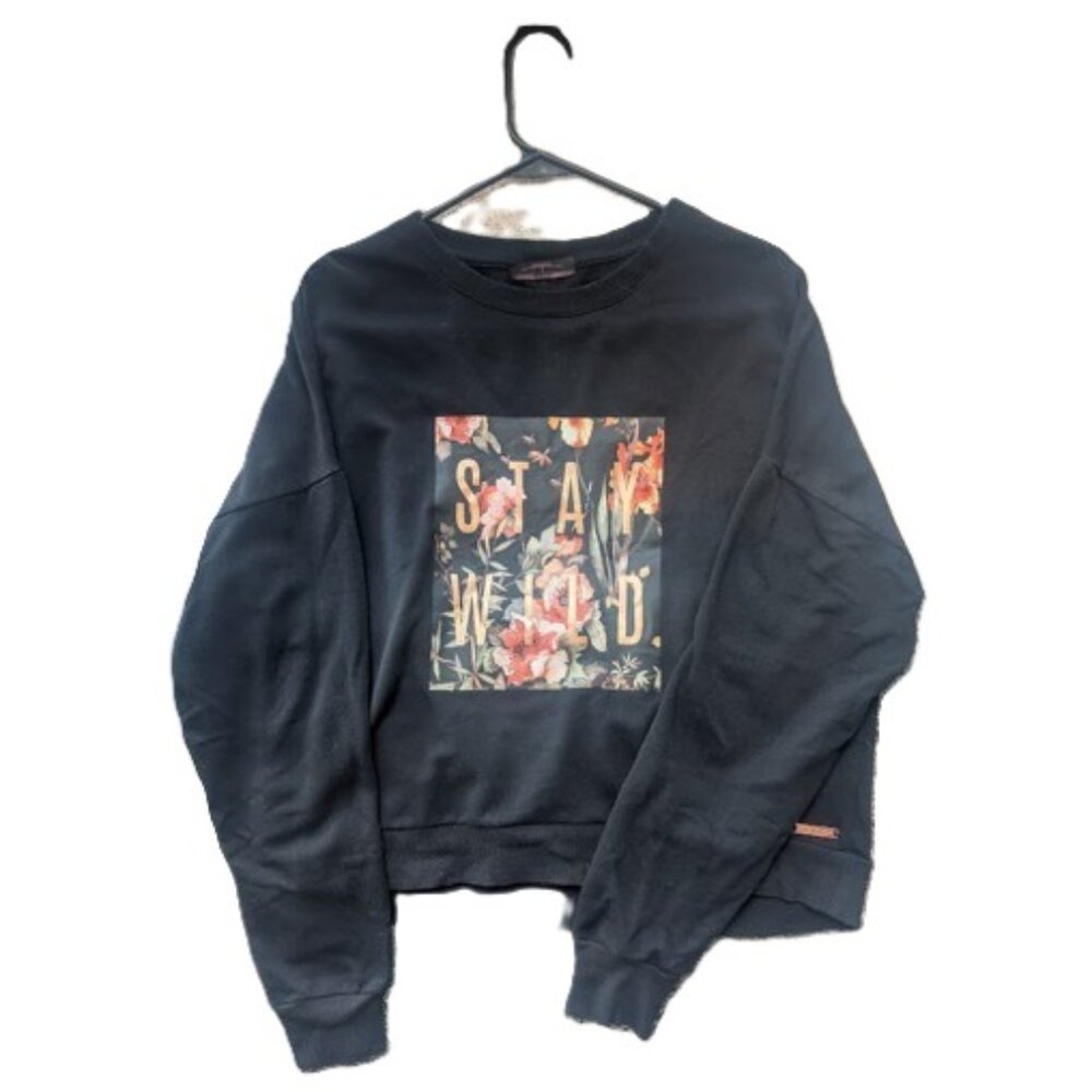 Betsey Johnson. "Stay Wild' black sweatshrit.